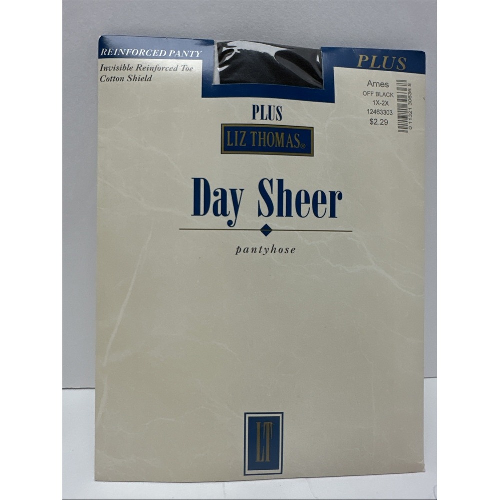 Liz Thomas DAY SHEER Pantyhose Off Black 1X-2X Reinforced Toe & Panty Vintage